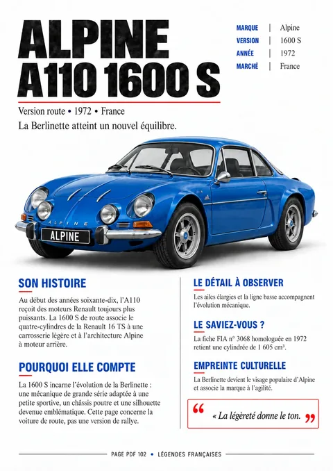 Alpine A110 1600 S — La passion en bleu
