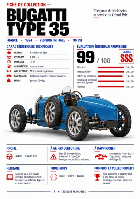 Bugatti Type 35 — Fiche de collection — page réelle de la collection