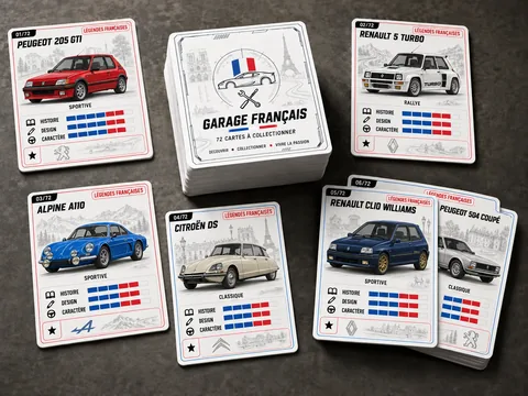 Garage Français : cartes illustrées de voitures françaises